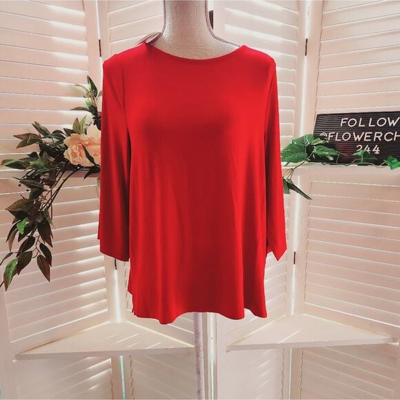 EILEEN FISHER RED LAQUE BATEAU BLOUSE SIZE MP - Picture 1 of 7
